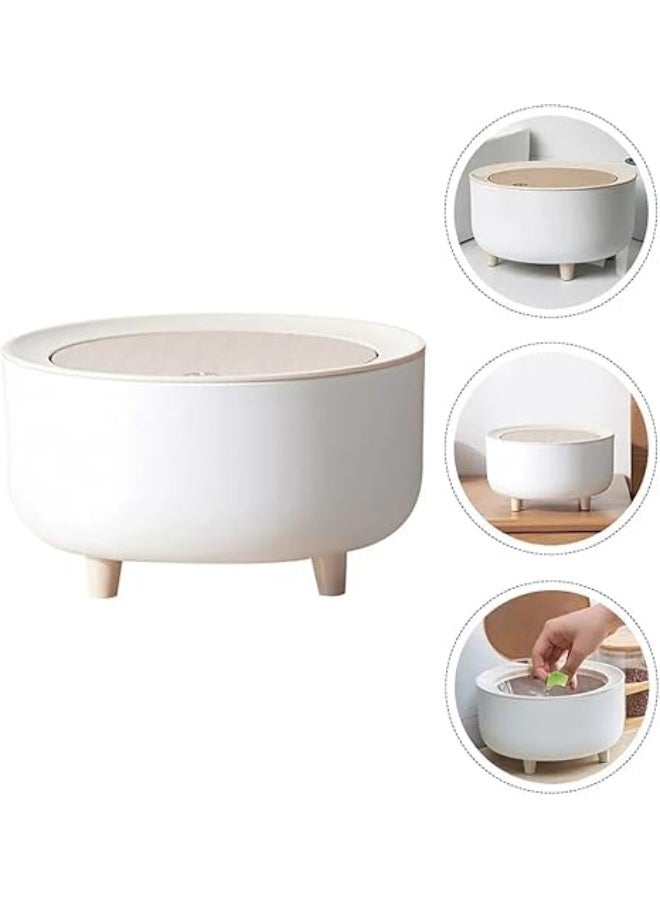Spaceshoop Modern Round Desktop Trash can Storage Box with Wooden Lid and Legs Decorative Organizer for Home and Office - Image 5
